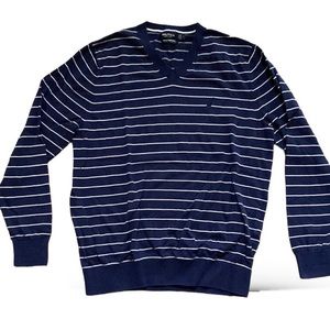 Nautica long sleeved Navy Striped Thin Sweater Large